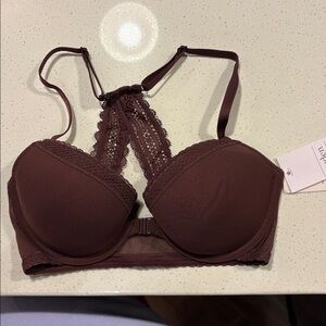 Auden Burgundy Red The Ace Demi Lace Racerback Front Close Underwire Bra 32C NWT